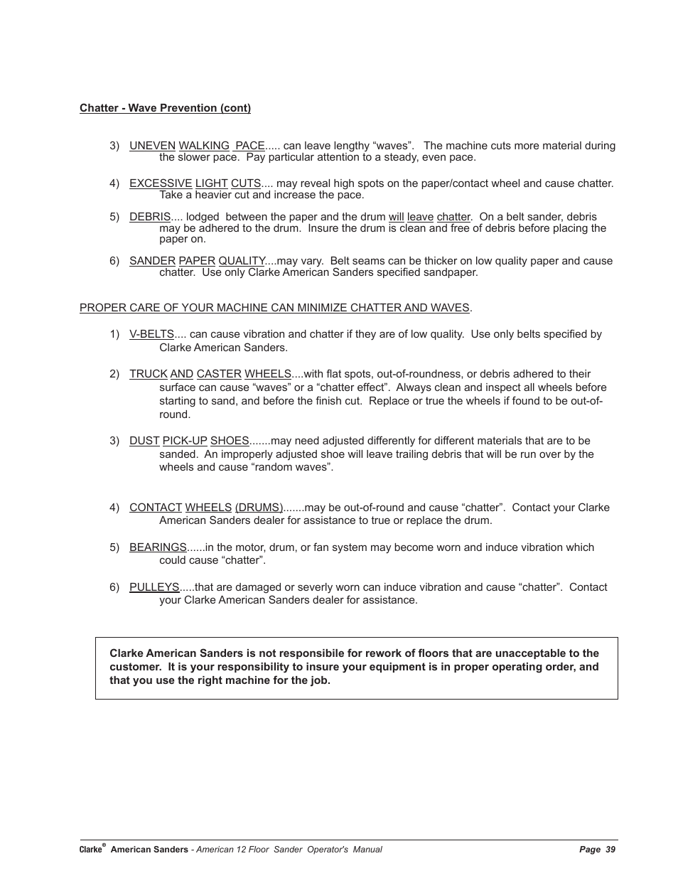American Sanders American 12 Drum Sanders User Manual | Page 39 / 40