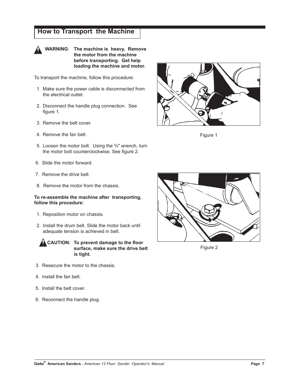 How to transport the machine | American Sanders American 12 Drum Sanders User Manual | Page 7 / 40
