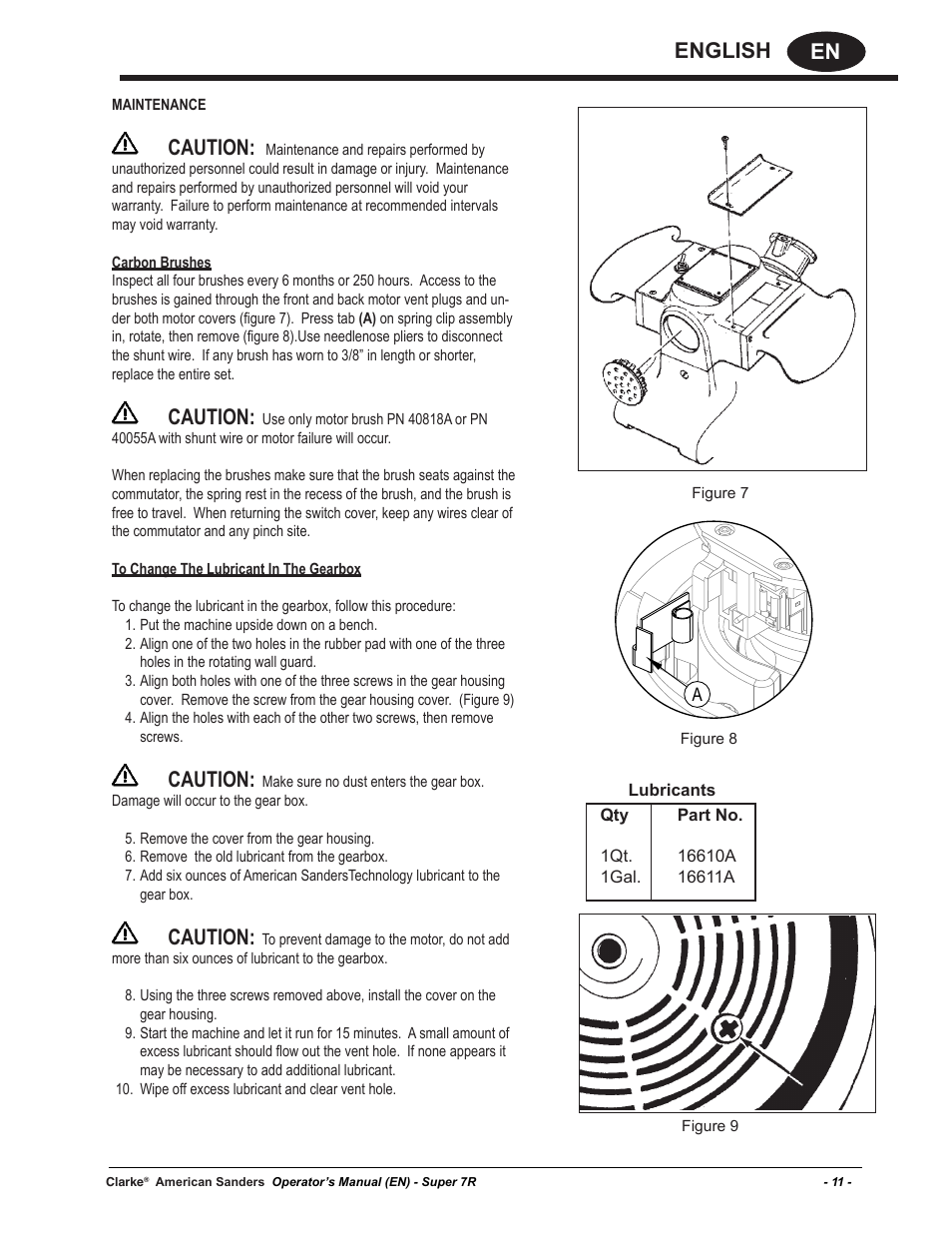 En english, Caution | American Sanders Super 7R Edger User Manual | Page 11 / 40
