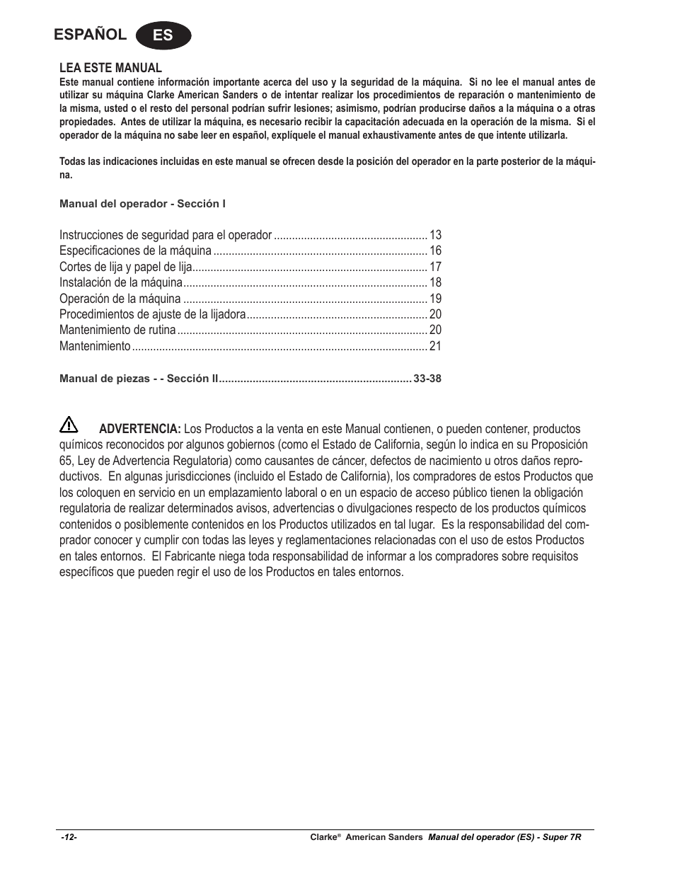 Es español | American Sanders Super 7R Edger User Manual | Page 12 / 40