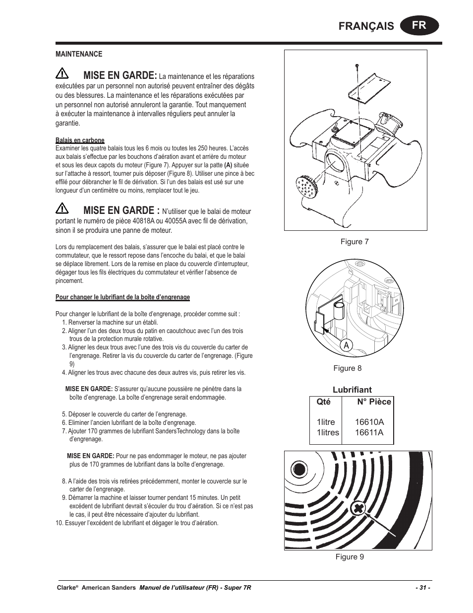 Fr français, Mise en garde | American Sanders Super 7R Edger User Manual | Page 31 / 40