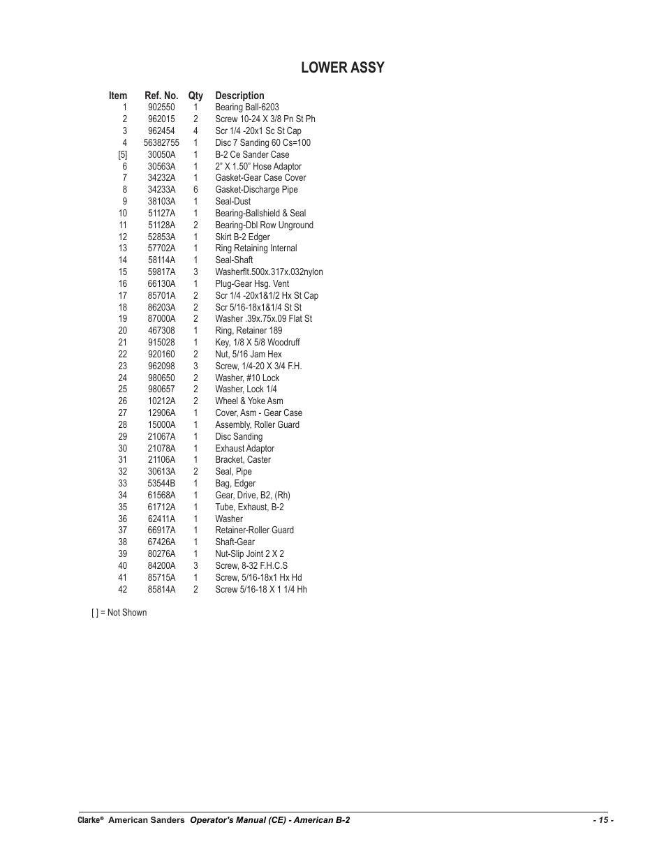 Lower assy | American Sanders B-2+ Edger User Manual | Page 15 / 20