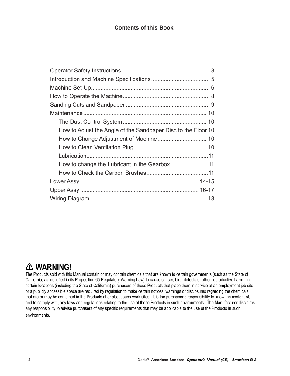 Warning | American Sanders B-2+ Edger User Manual | Page 2 / 20