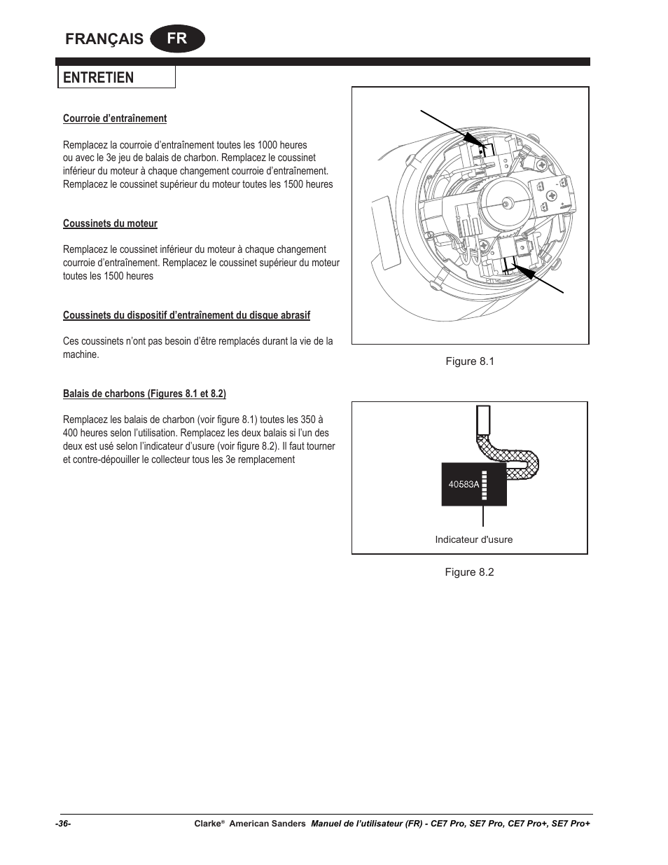 Fr français, Entretien | American Sanders CE7 & Pro Edgers User Manual | Page 36 / 44