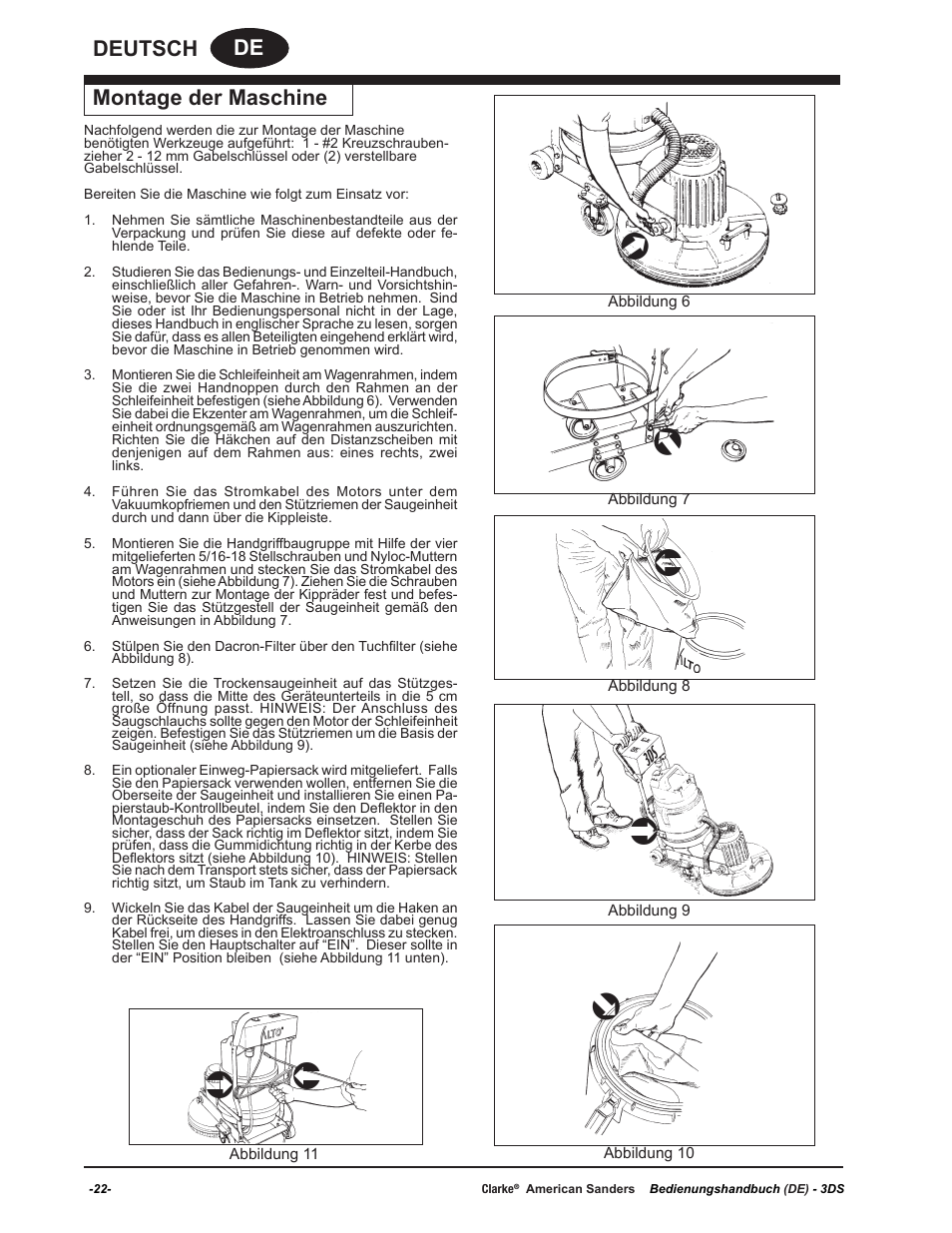 De deutsch montage der maschine | American Sanders 3DS Orbital Sander User Manual | Page 22 / 94