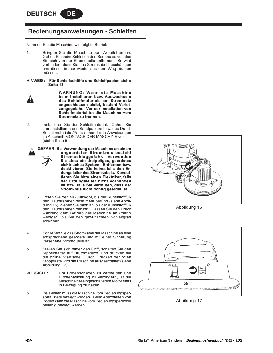 De deutsch bedienungsanweisungen - schleifen | American Sanders 3DS Orbital Sander User Manual | Page 24 / 94