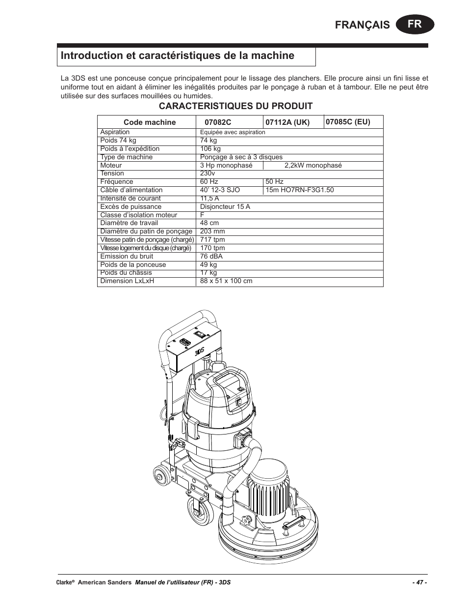 Caracteristiques du produit | American Sanders 3DS Orbital Sander User Manual | Page 47 / 94
