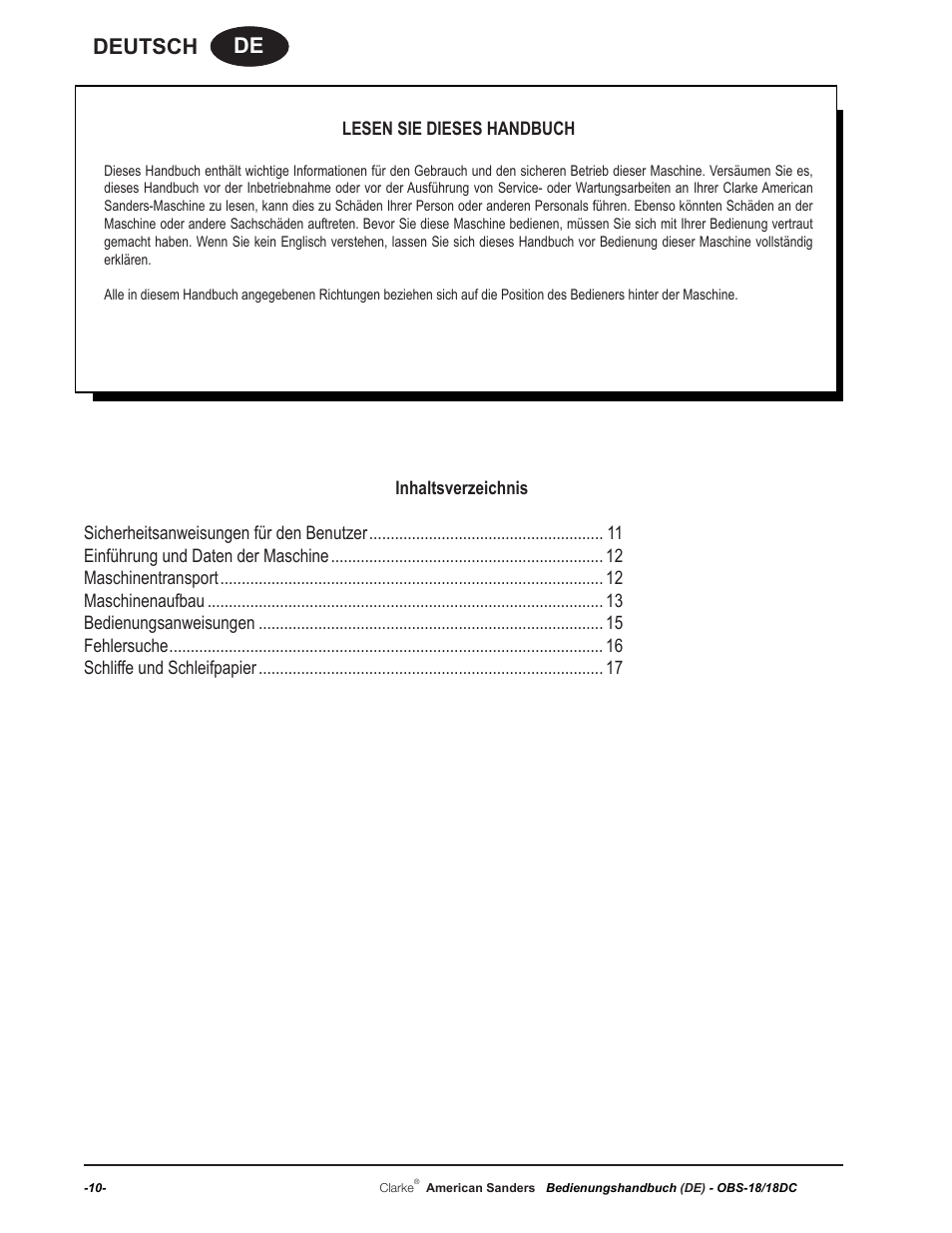 De deutsch | American Sanders OBS 18DC Orbital Sander User Manual | Page 10 / 60
