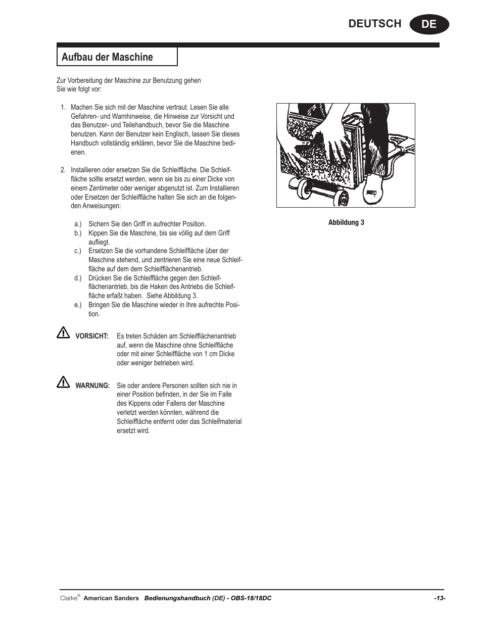 De deutsch, Aufbau der maschine | American Sanders OBS 18DC Orbital Sander User Manual | Page 13 / 60