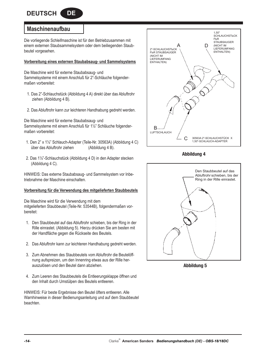 De deutsch, Maschinenaufbau | American Sanders OBS 18DC Orbital Sander User Manual | Page 14 / 60