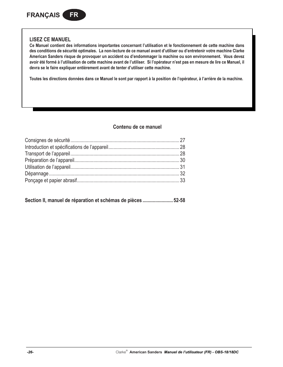 Fr français | American Sanders OBS 18DC Orbital Sander User Manual | Page 26 / 60