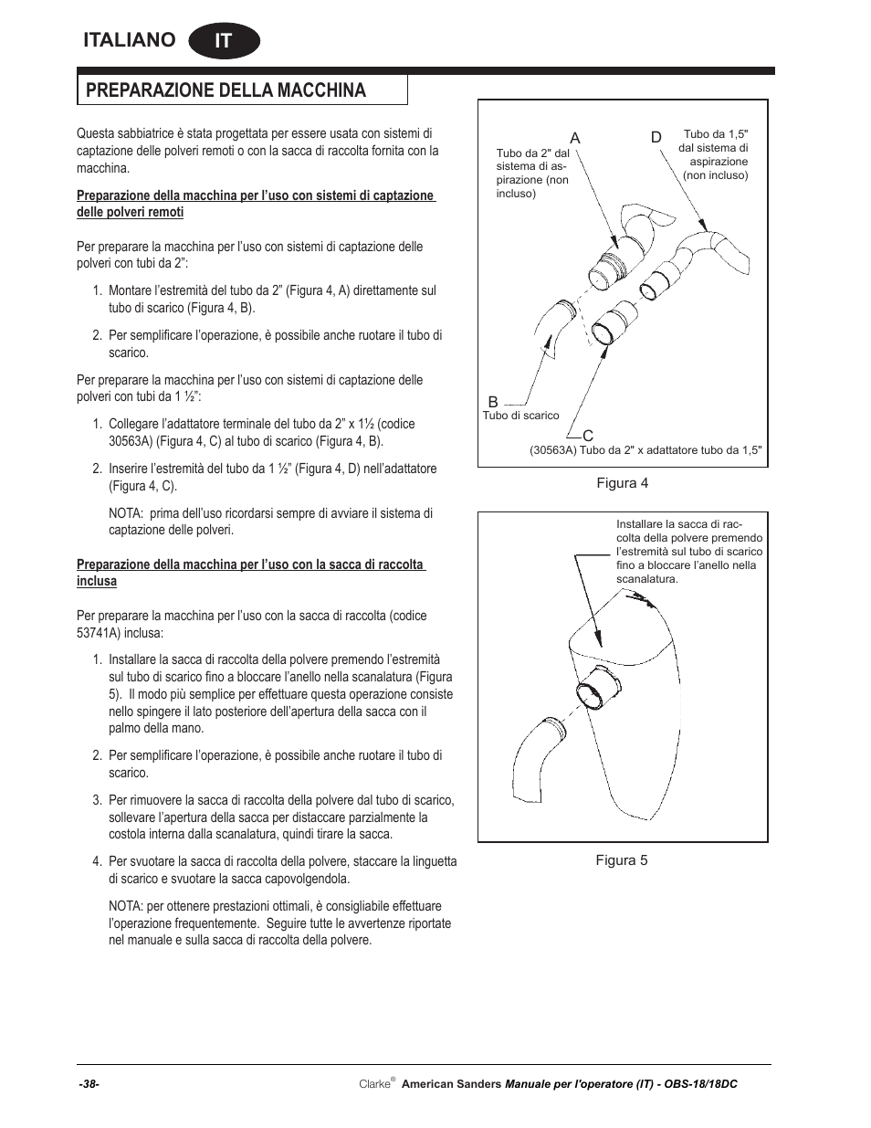 It italiano, Preparazione della macchina | American Sanders OBS 18DC Orbital Sander User Manual | Page 38 / 60