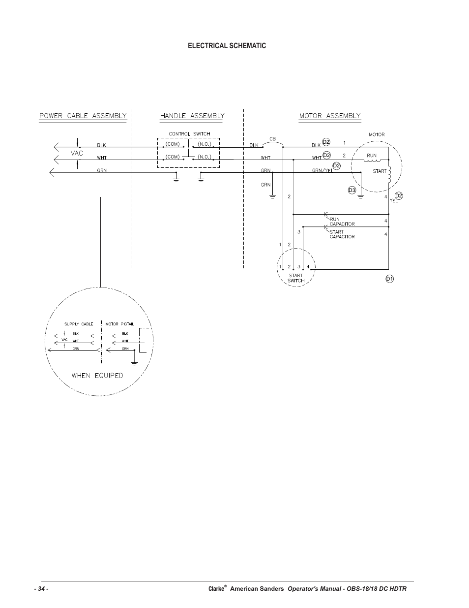 Electrical schematic, 34 - clarke | American Sanders OBS 18DC Orbital Sander User Manual | Page 34 / 36