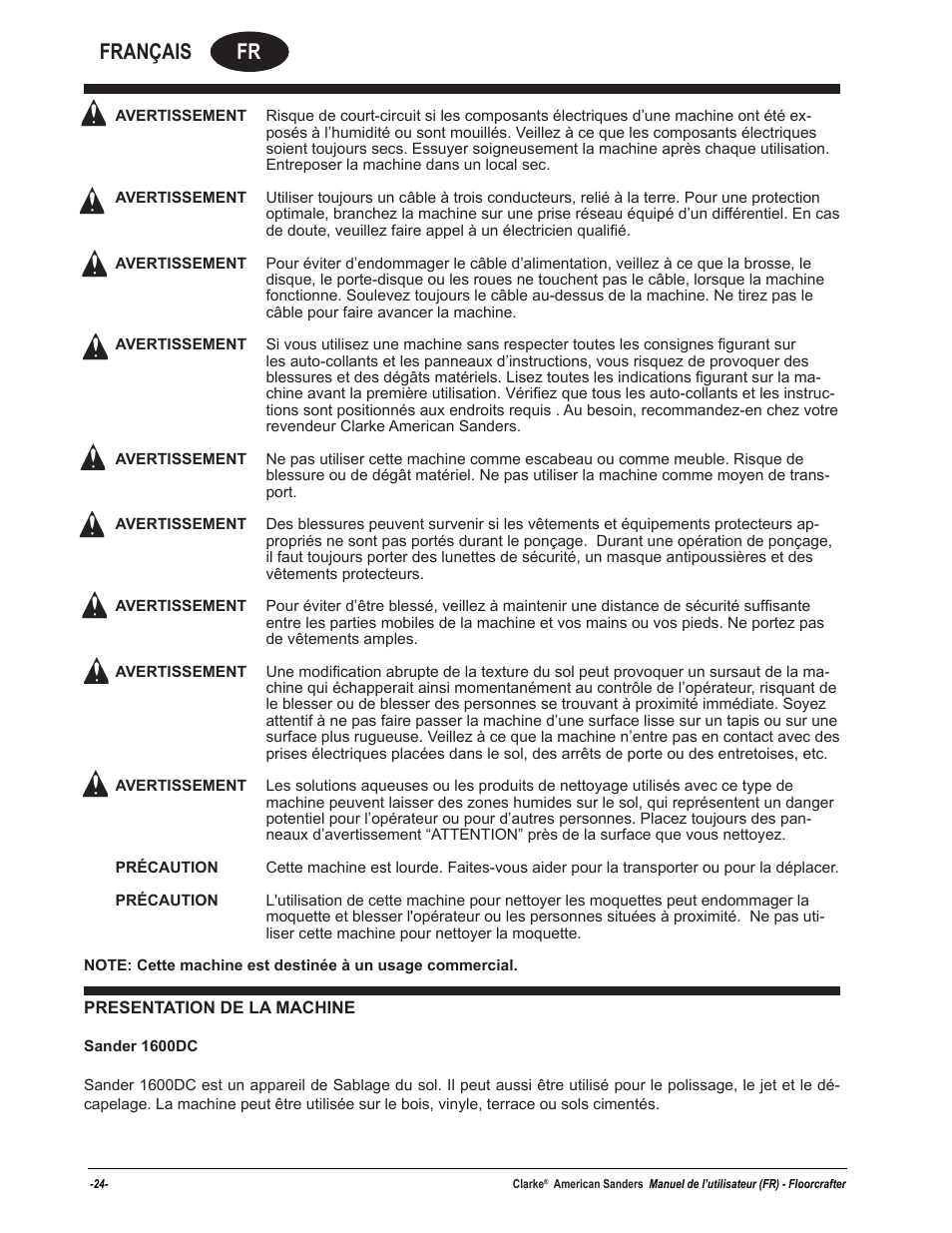 Fr français | American Sanders Disc Sander 1600DC User Manual | Page 24 / 42