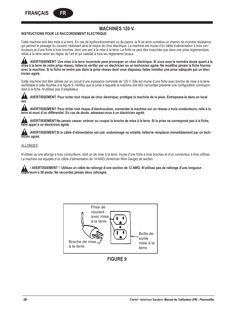 Fr français, Machines 120 v, Figure 9 | American Sanders Disc Sander 1600DC User Manual | Page 28 / 42