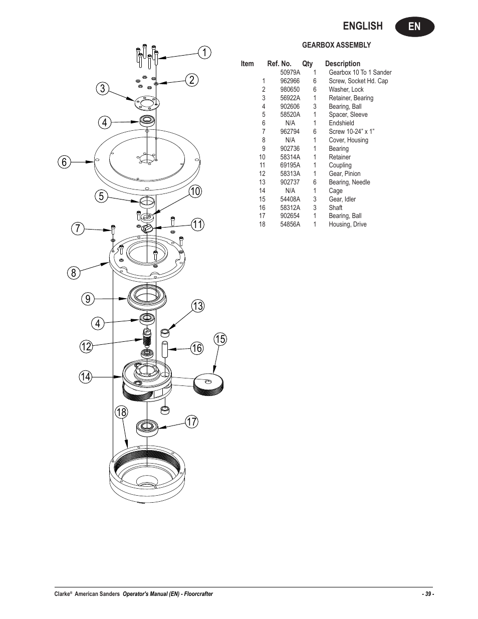 En english | American Sanders Disc Sander 1600DC User Manual | Page 39 / 42