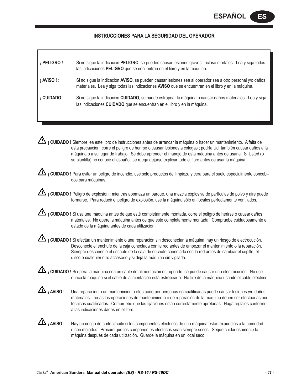 Es español | American Sanders RS-16DC Rotary Sander User Manual | Page 11 / 34