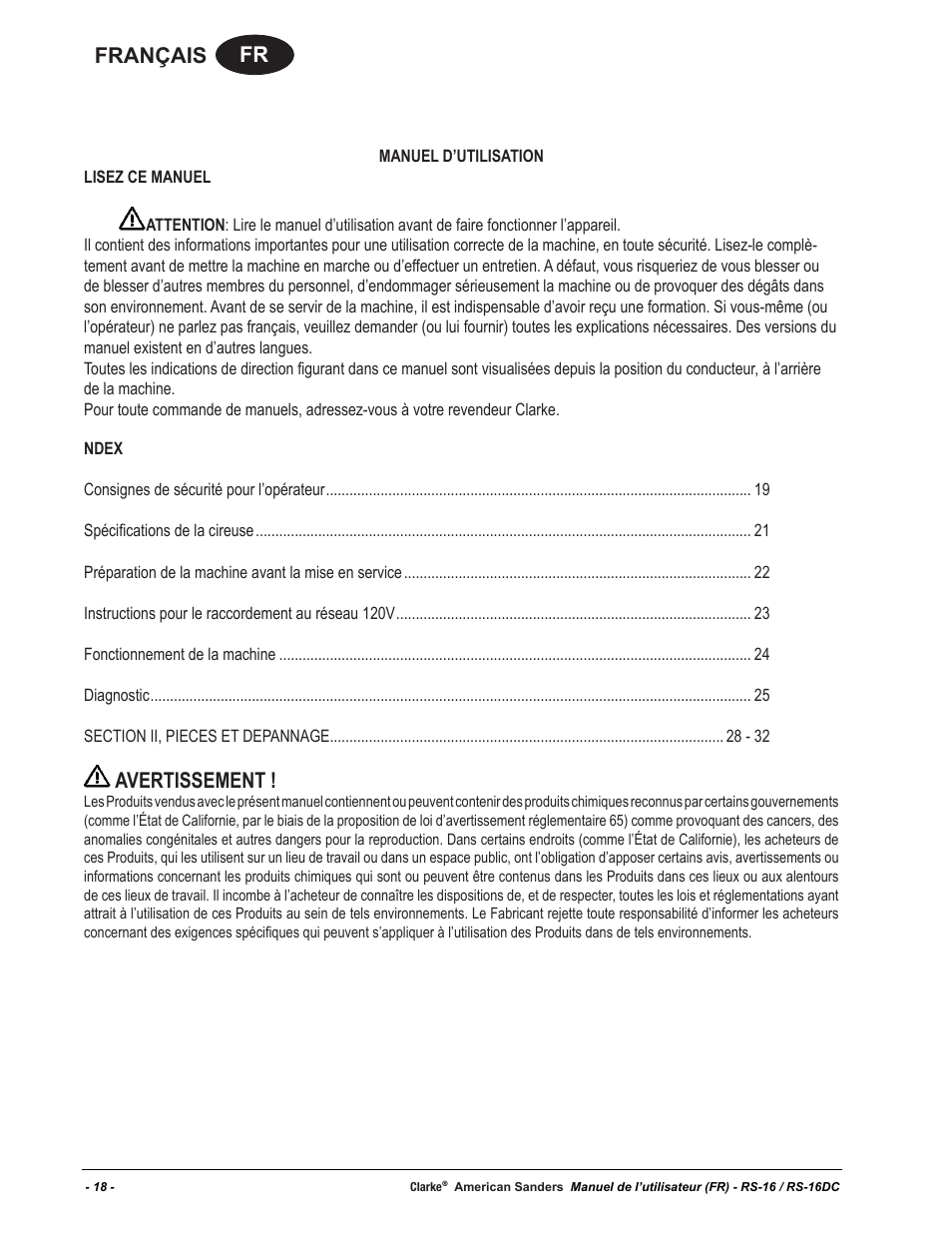 Fr français, Avertissement | American Sanders RS-16DC Rotary Sander User Manual | Page 18 / 34