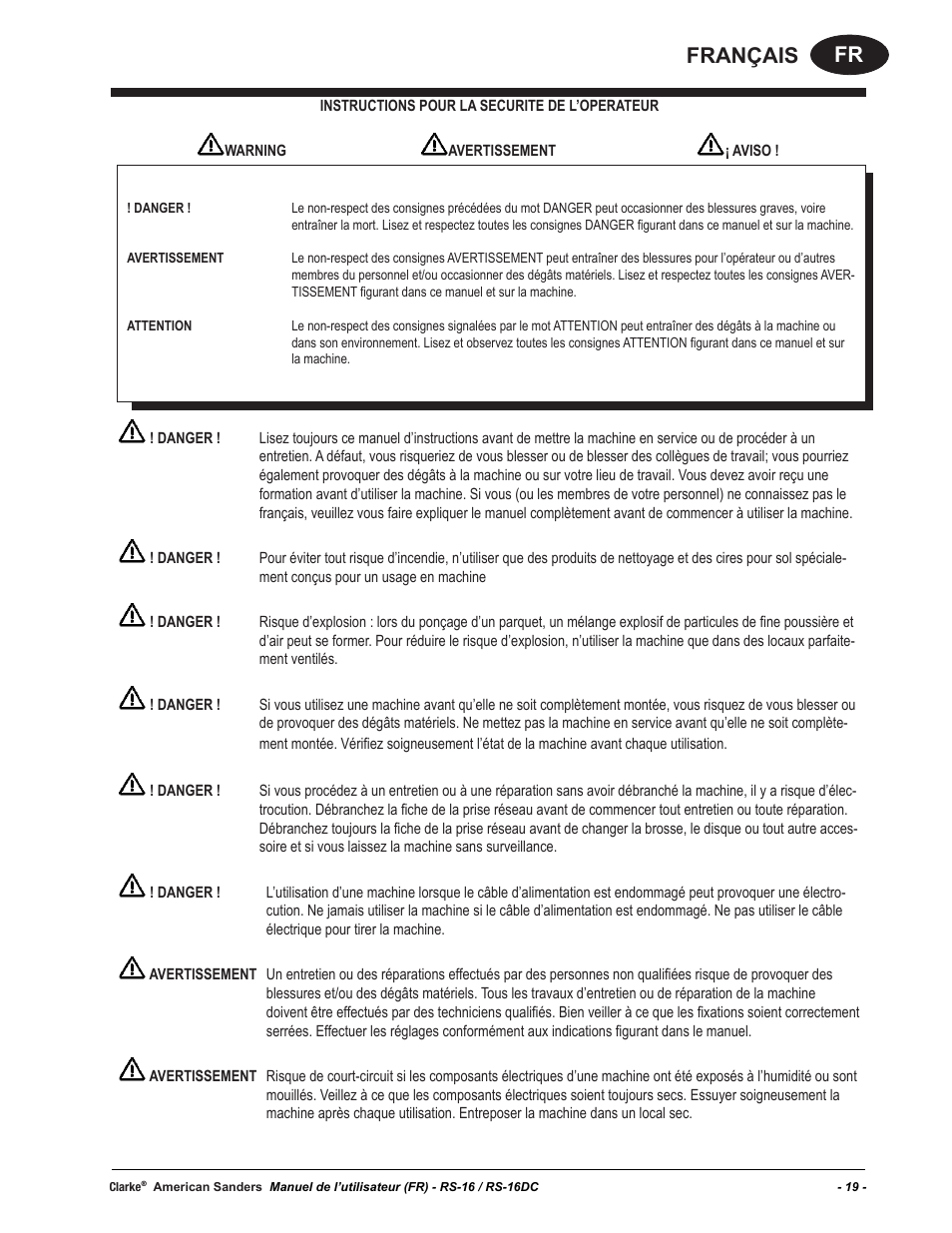 Fr français | American Sanders RS-16DC Rotary Sander User Manual | Page 19 / 34