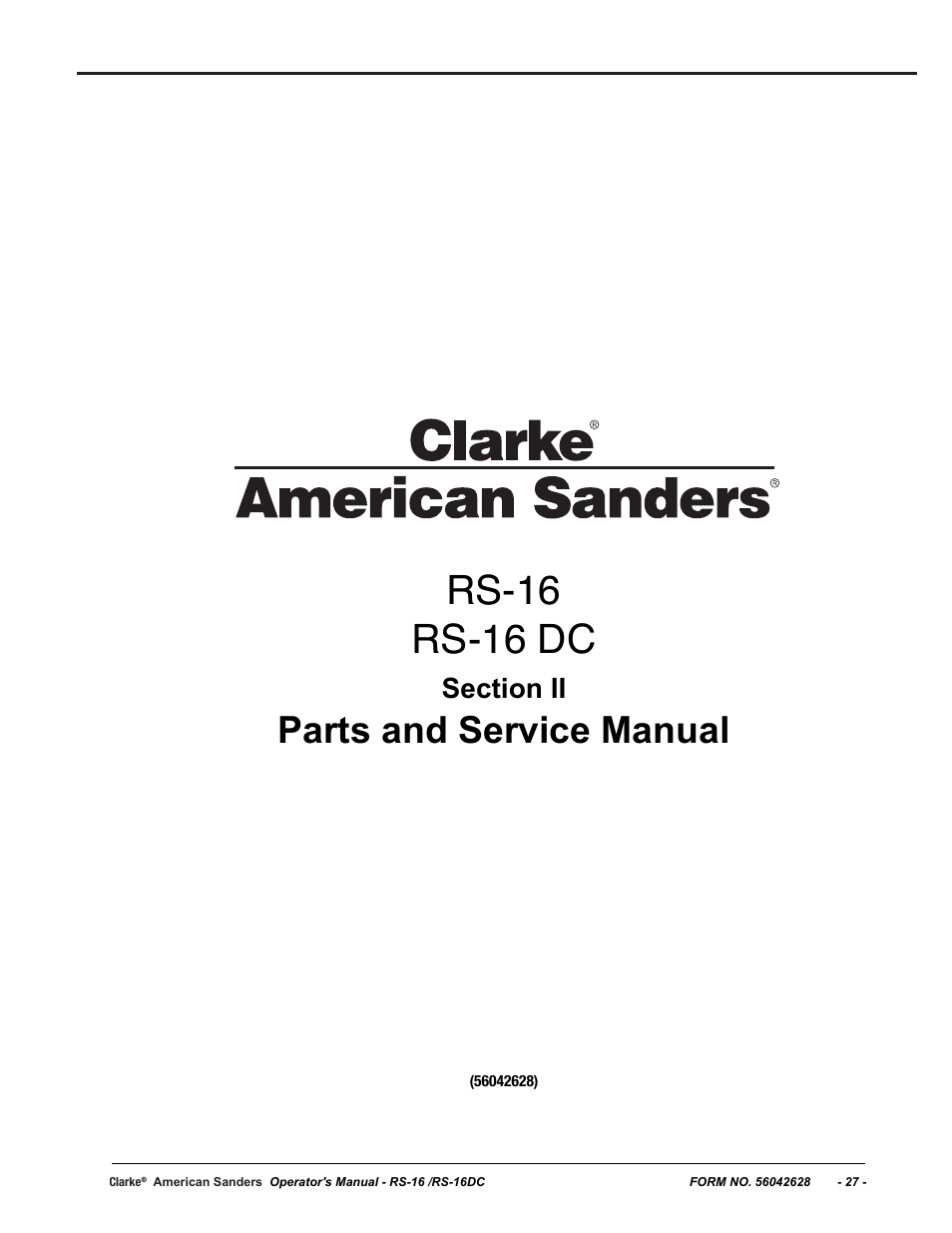 Rs-16 rs-16 dc, Parts and service manual | American Sanders RS-16DC Rotary Sander User Manual | Page 27 / 34