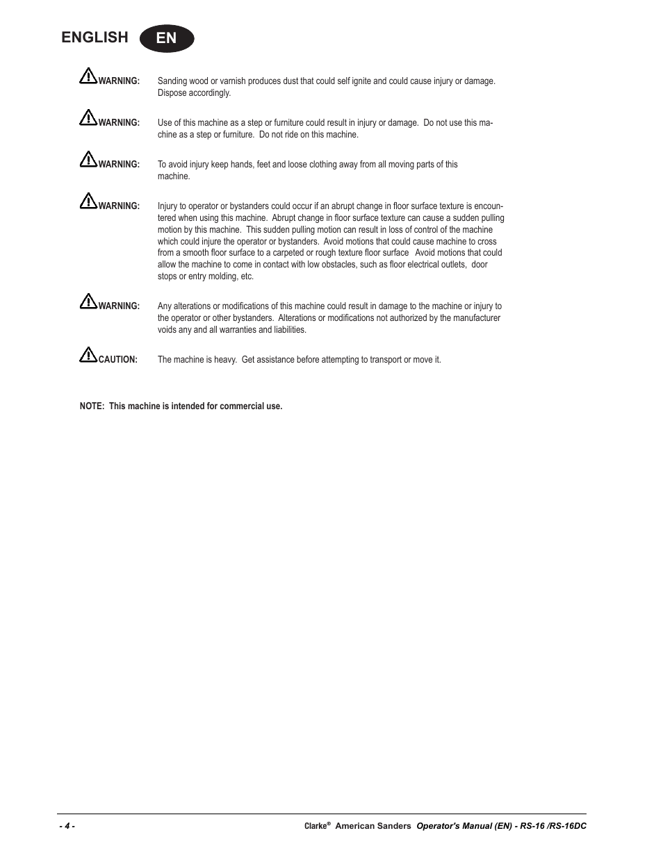 En english | American Sanders RS-16DC Rotary Sander User Manual | Page 4 / 34