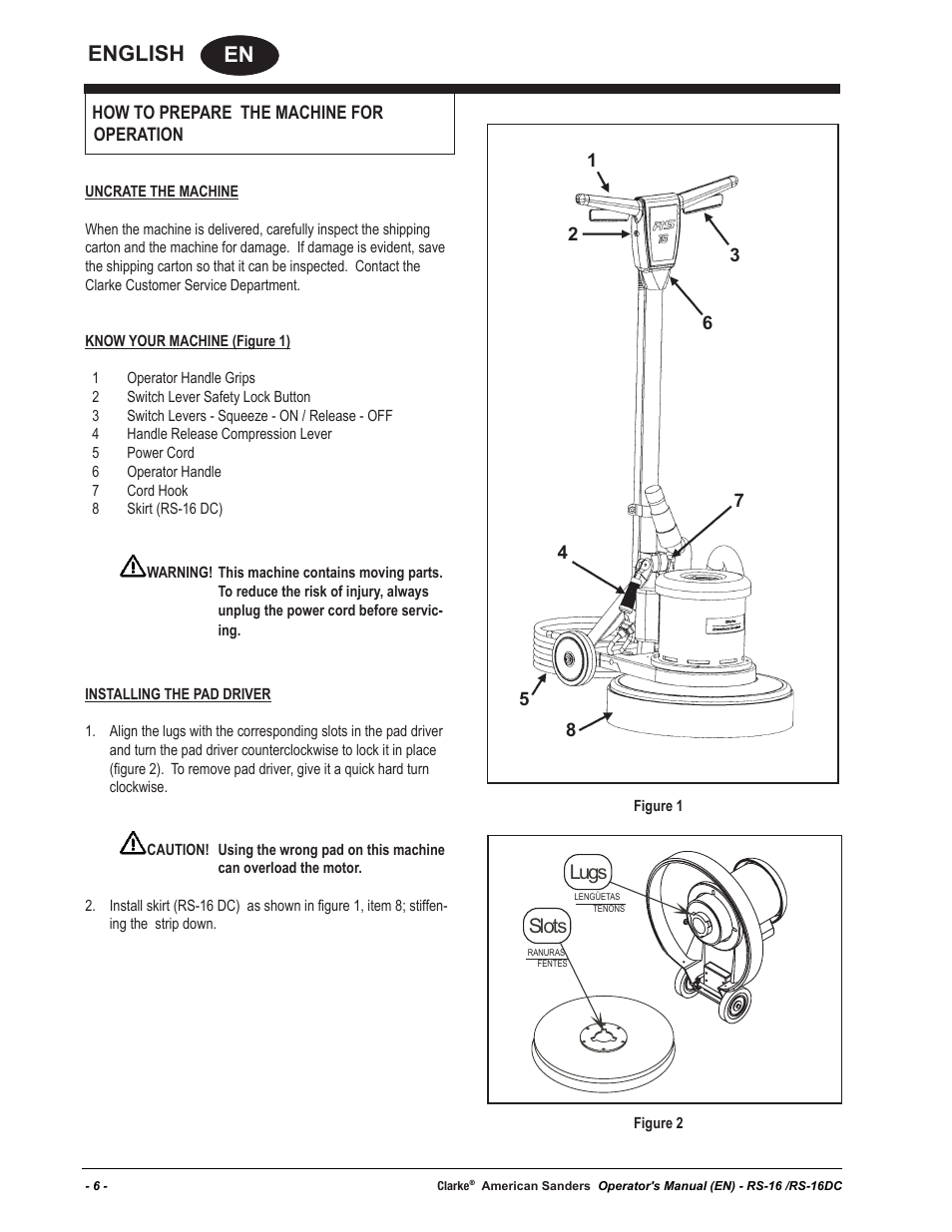 En english, Lugs slots | American Sanders RS-16DC Rotary Sander User Manual | Page 6 / 34