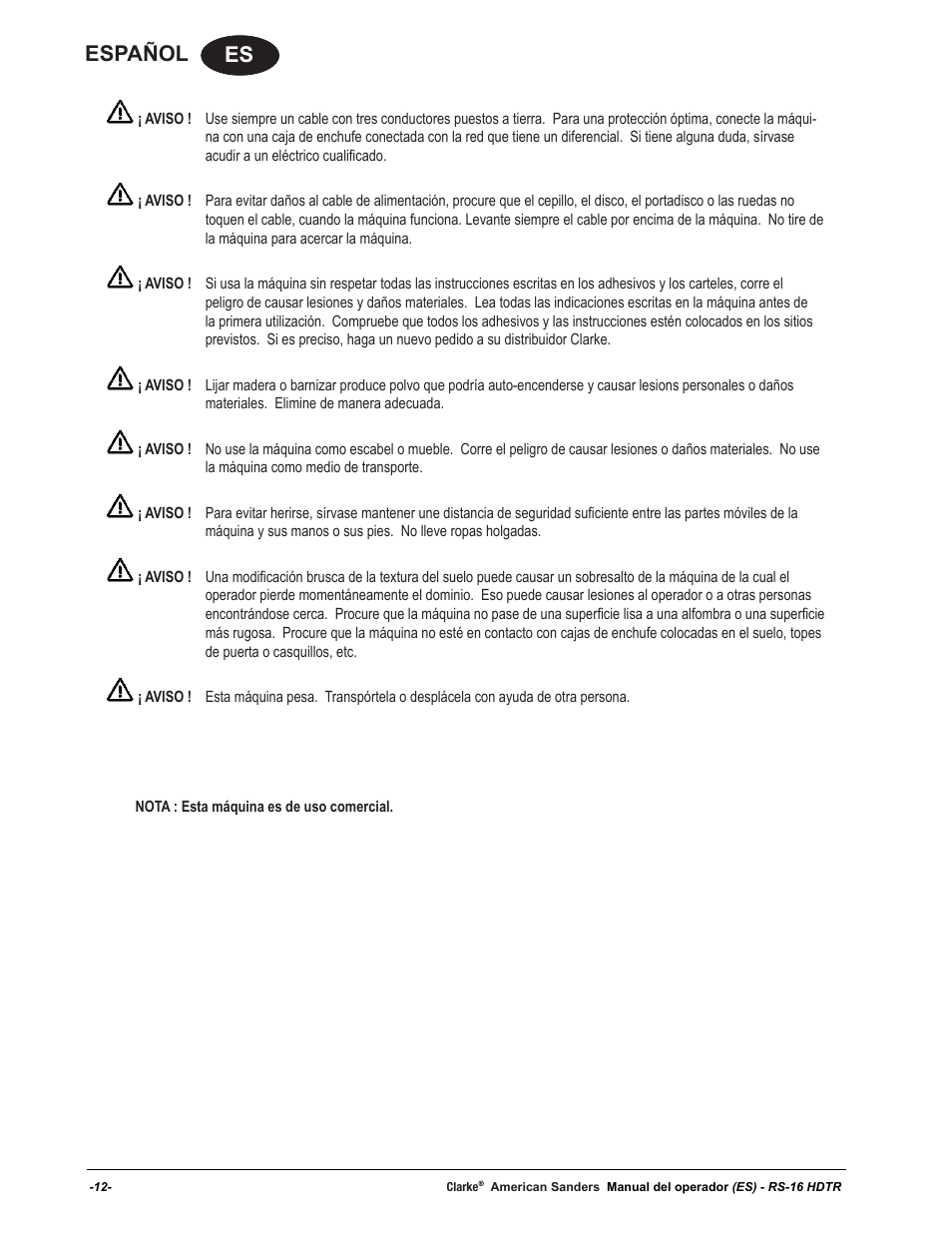 Es español | American Sanders RS-16DC Rotary Sander User Manual | Page 12 / 32