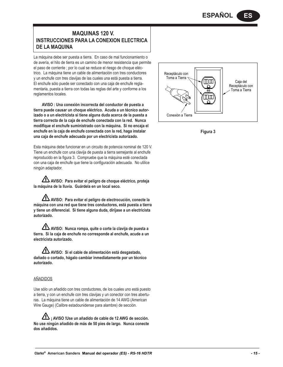Es español, Maquinas 120 v | American Sanders RS-16DC Rotary Sander User Manual | Page 15 / 32