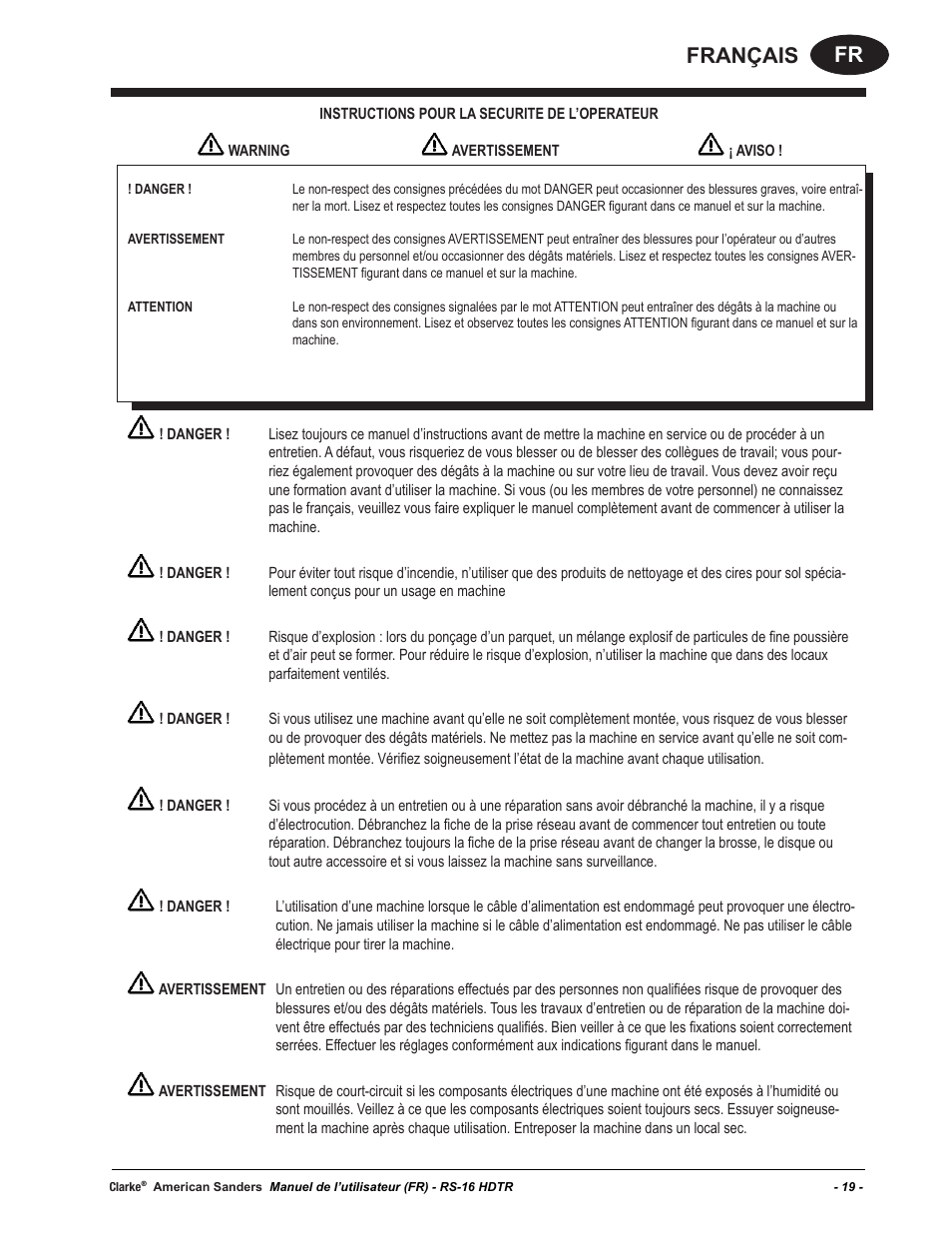 Fr français | American Sanders RS-16DC Rotary Sander User Manual | Page 19 / 32