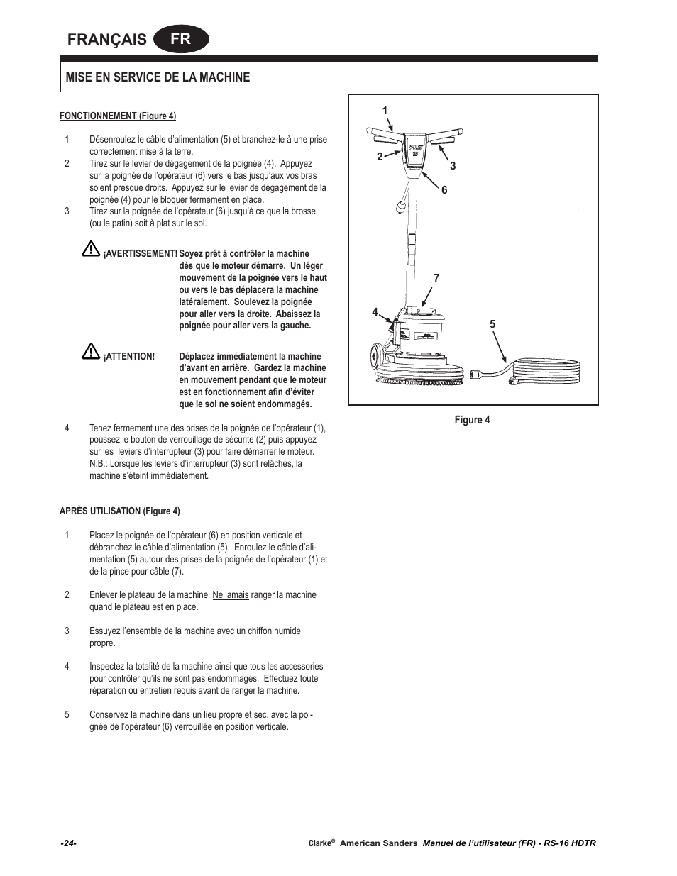 Fr français, Mise en service de la machine | American Sanders RS-16DC Rotary Sander User Manual | Page 24 / 32