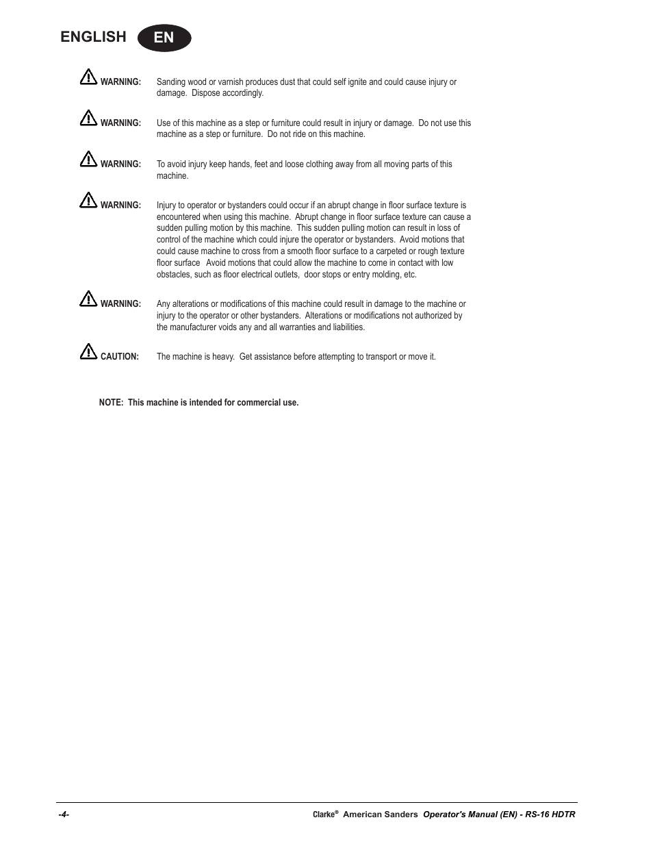 En english | American Sanders RS-16DC Rotary Sander User Manual | Page 4 / 32