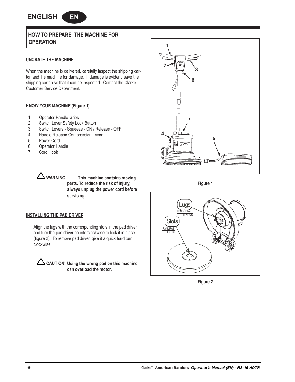 En english, Lugs slots | American Sanders RS-16DC Rotary Sander User Manual | Page 6 / 32