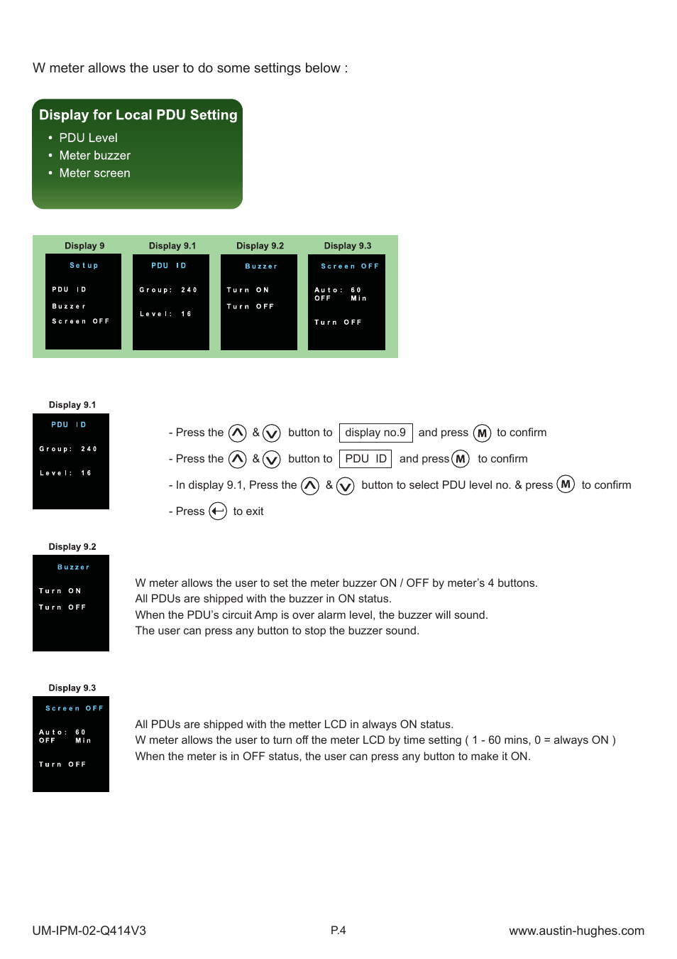 2 > w meter display & setting | Austin Hughes IPM-02 User Manual | Page 9 / 48