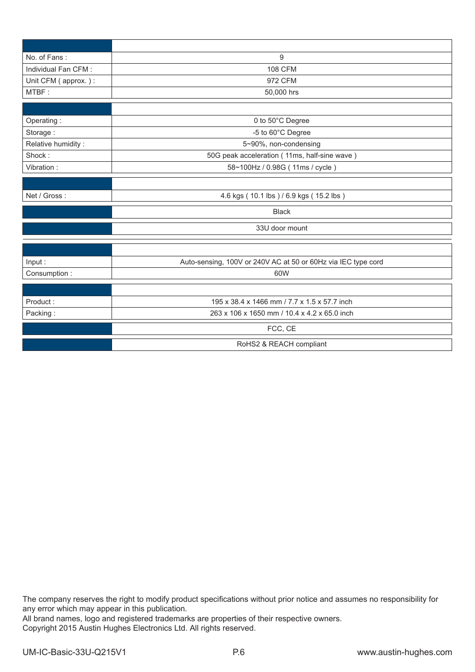 Specifi cations | Austin Hughes F-33.9 User Manual | Page 8 / 8