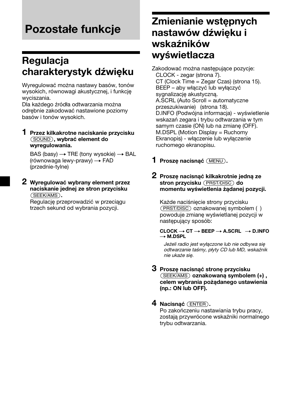 Pozostałe funkcje, Regulacja charakterystyk dźwięku | Sony XR-C2300R User Manual | Page 38 / 112