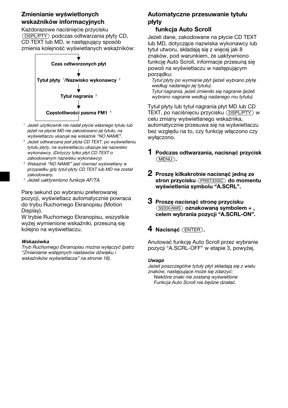 Zmienianie wyświetlonych wskaźników informacyjnych | Sony XR-C2300R User Manual | Page 40 / 112