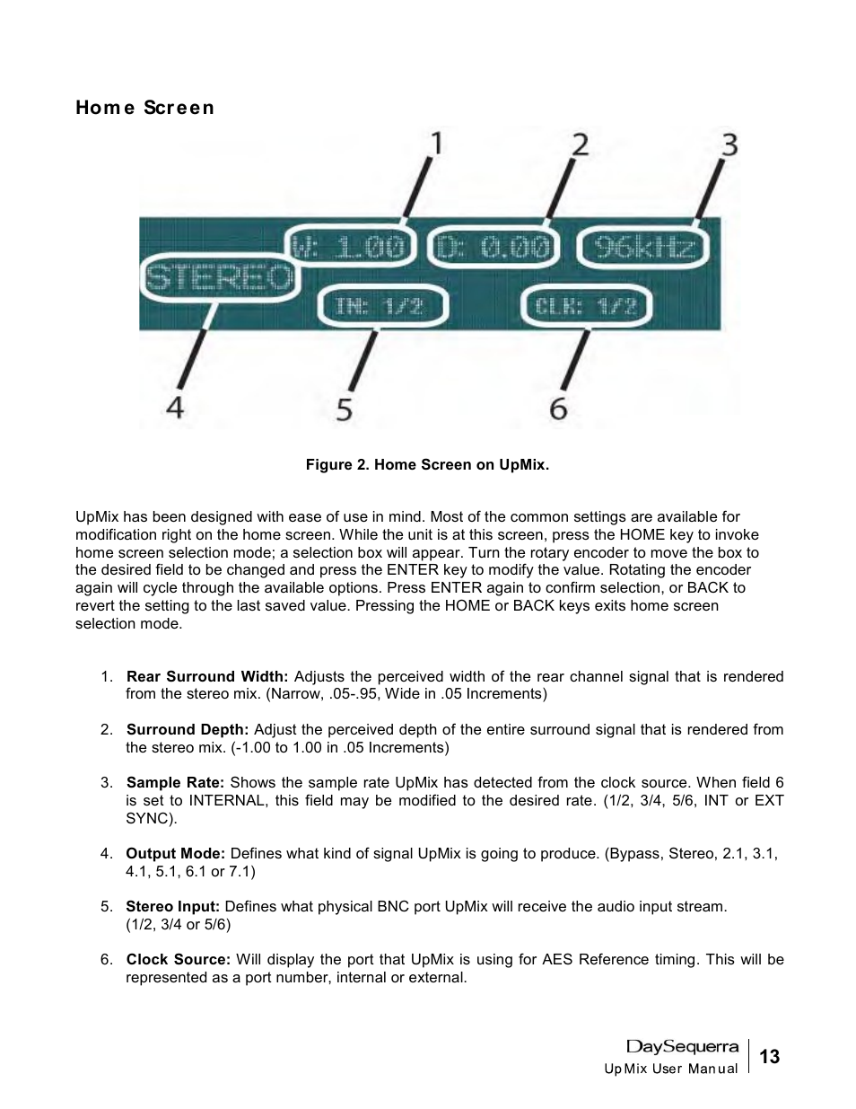 Ho m e scr e e n | DaySequerra UpMix User Manual | Page 13 / 20