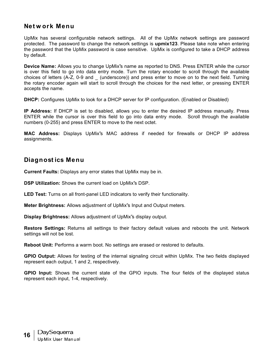 DaySequerra UpMix User Manual | Page 16 / 20