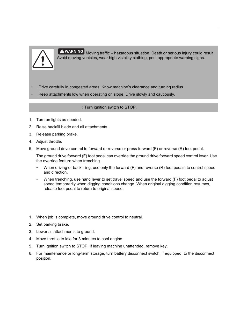 Drive, Shut down, Rt30 operator’s manual | Ditch Witch RT30 User Manual | Page 45 / 97