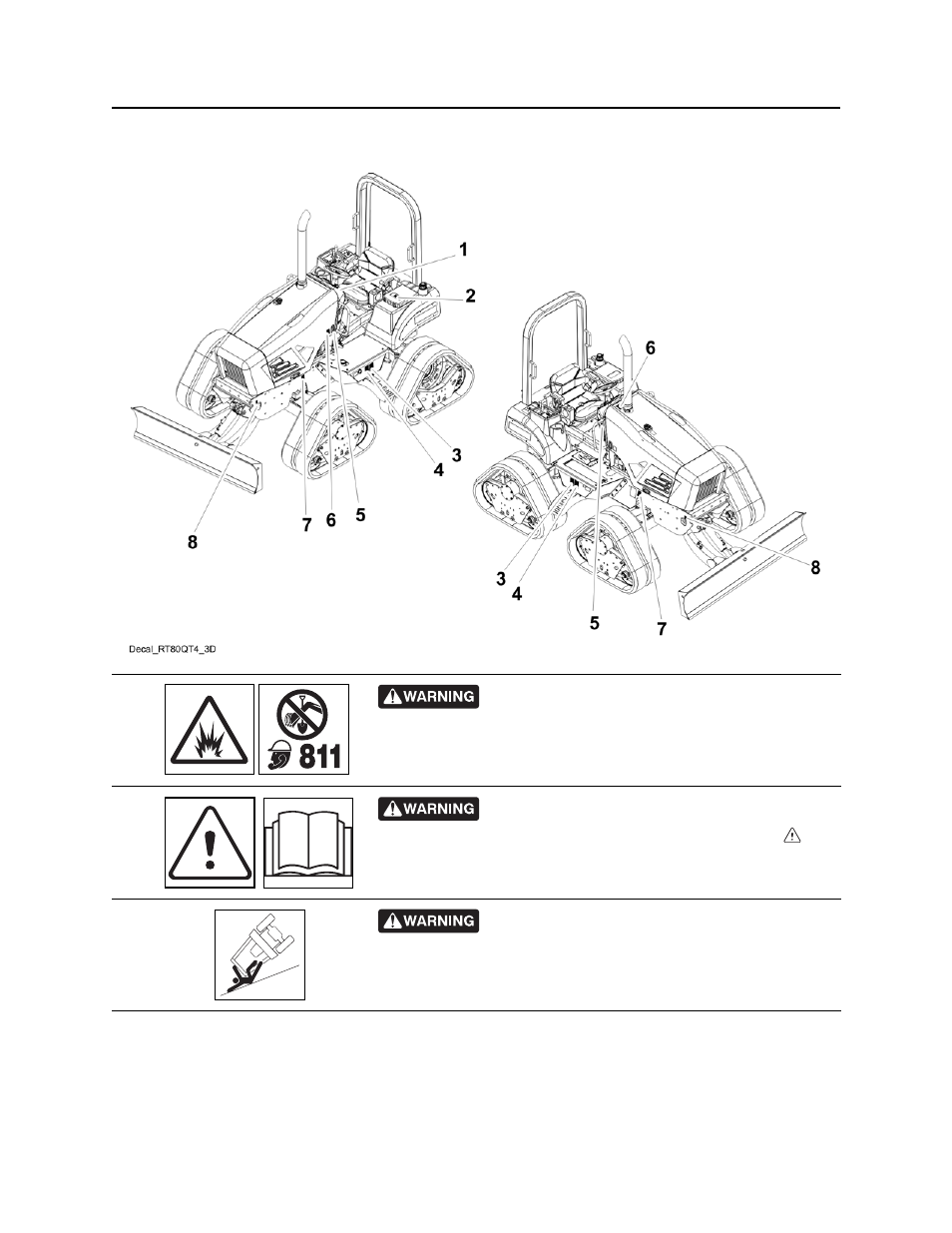 Machine safety alerts, Rt80q operator’s manual | Ditch Witch RT80 User Manual | Page 19 / 203