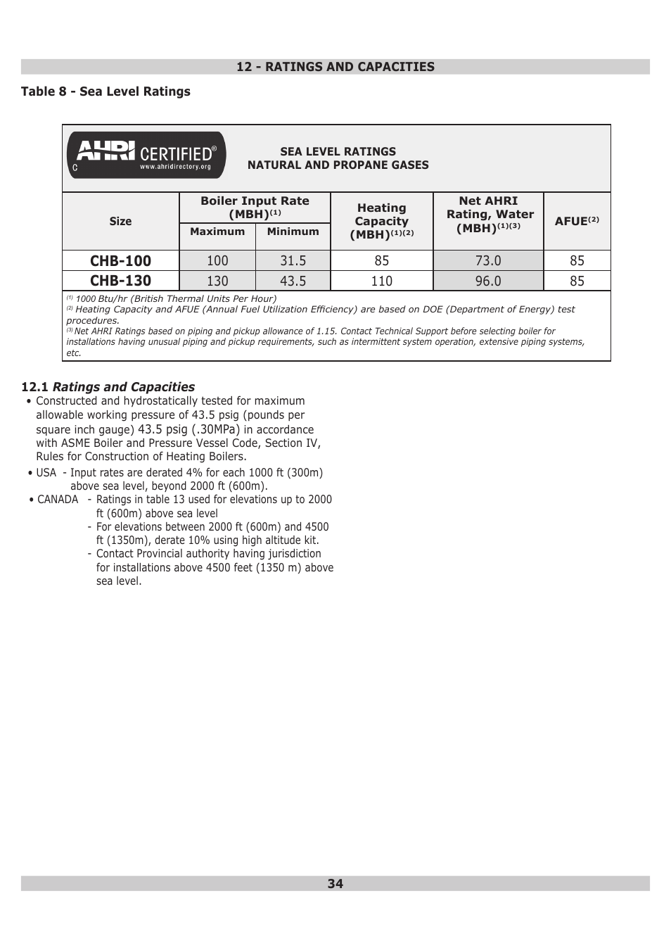 Chb-100, Chb-130 | Dunkirk DWB Series User Manual | Page 34 / 52