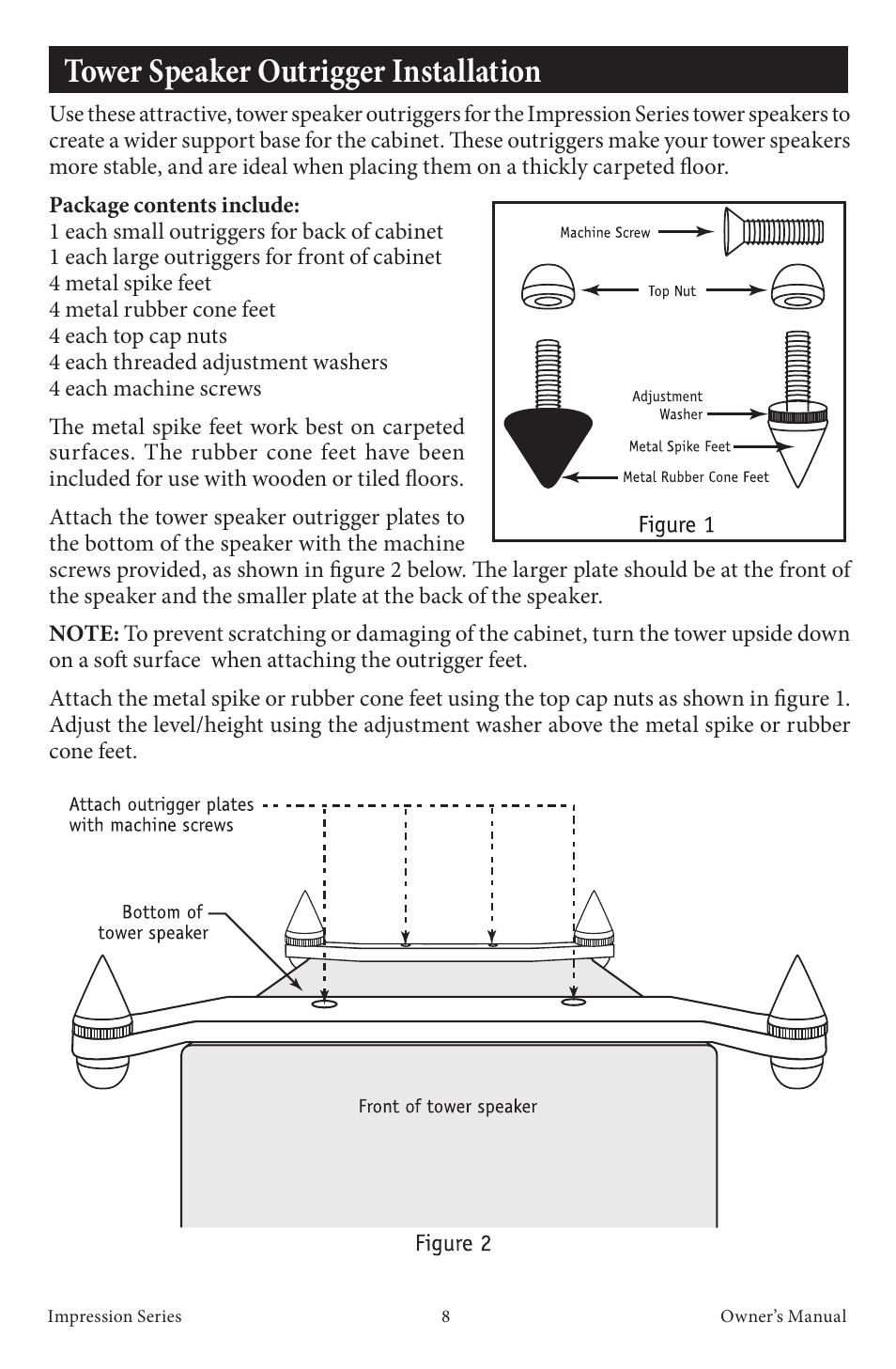 Tower speaker outrigger installation | EMP Tek Impression Series Speakers User Manual | Page 10 / 16