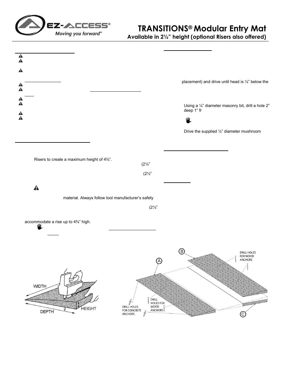 EZ-ACCESS TRANSITION MODULAR ENTRY MAT User Manual | 2 pages