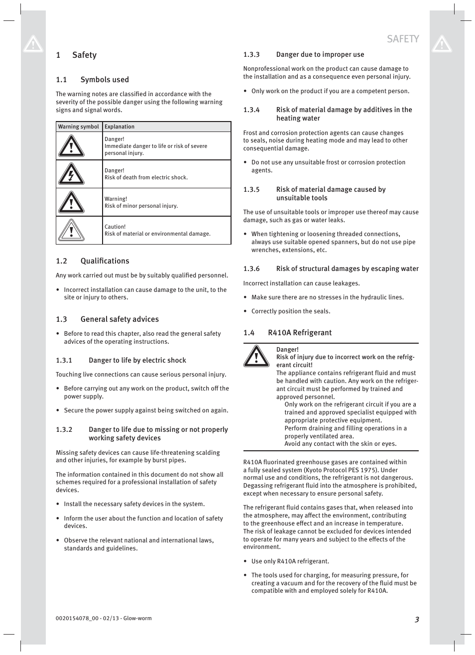 Safety | Glow-worm Clearly Heat Pumps Envirosorb3 User Manual | Page 3 / 28