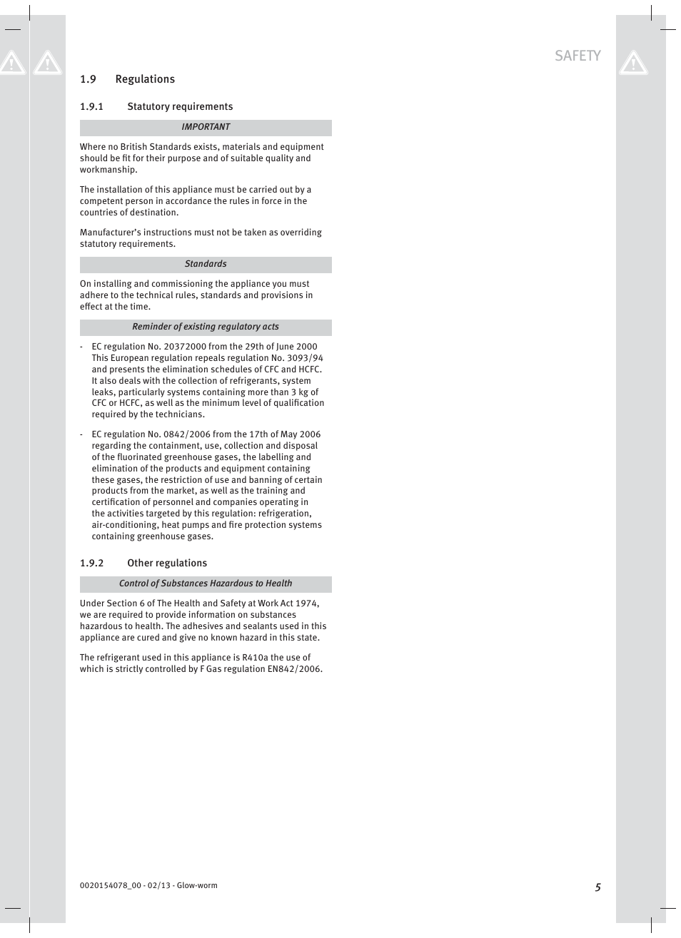Safety | Glow-worm Clearly Heat Pumps Envirosorb3 User Manual | Page 5 / 28