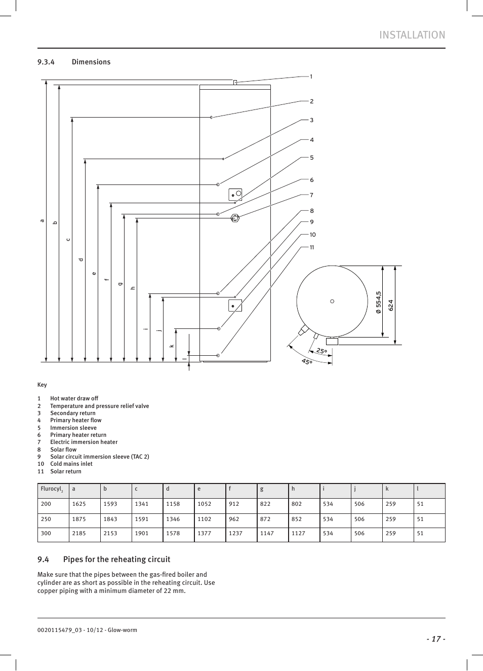 Installation, 4 pipes for the reheating circuit | Glow-worm Clearly Solar Cylinders User Manual | Page 19 / 32