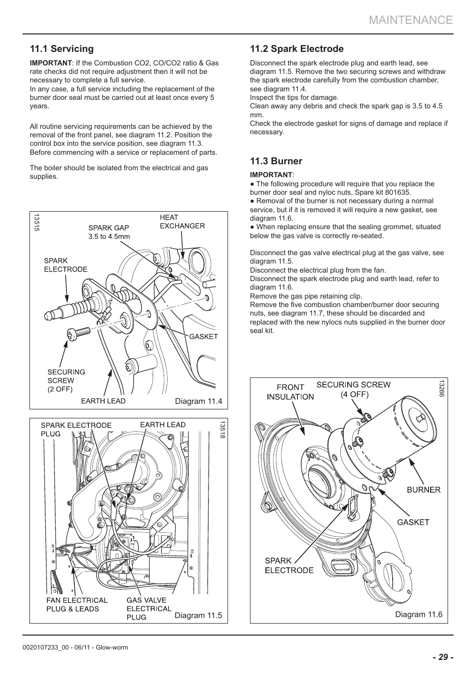 Maintenance, 1 servicing, 2 spark electrode | 3 burner | Glow-worm Ultracom hxi User Manual | Page 29 / 48