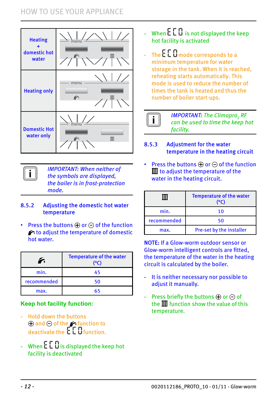 How to use your appliance | Glow-worm Ultracom2 35 Store User Manual | Page 14 / 20