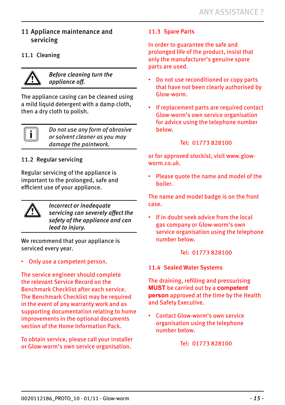 Any assistance | Glow-worm Ultracom2 35 Store User Manual | Page 17 / 20