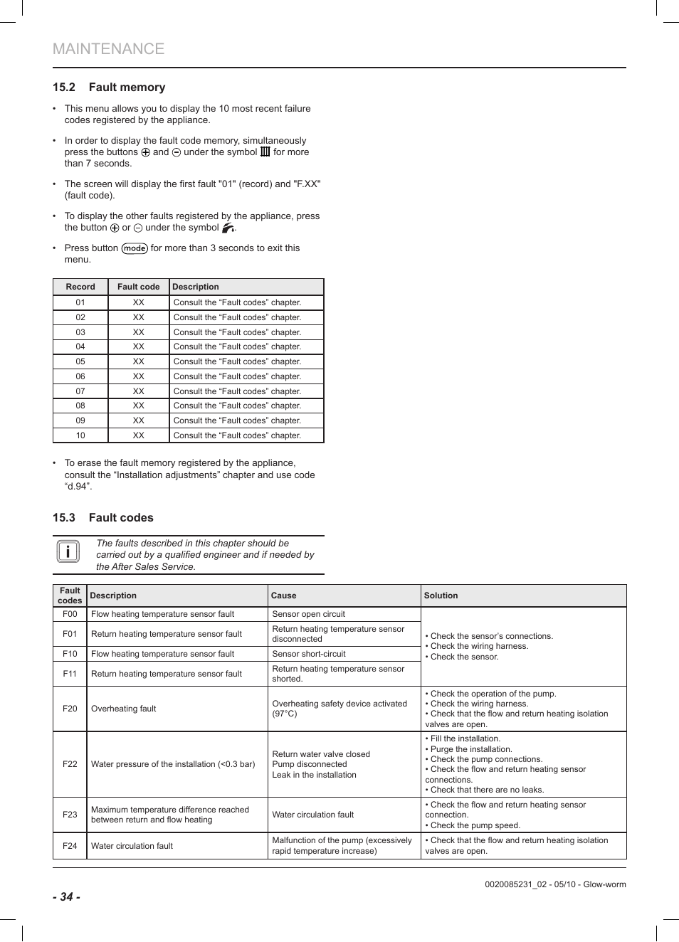 Maintenance, 3 fault codes | Glow-worm Ultracom2 cxi User Manual | Page 36 / 64